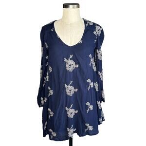 FREE PEOPLE Austin Blue Gray Floral Embroidered Shift Mini Dress Women's Size XS